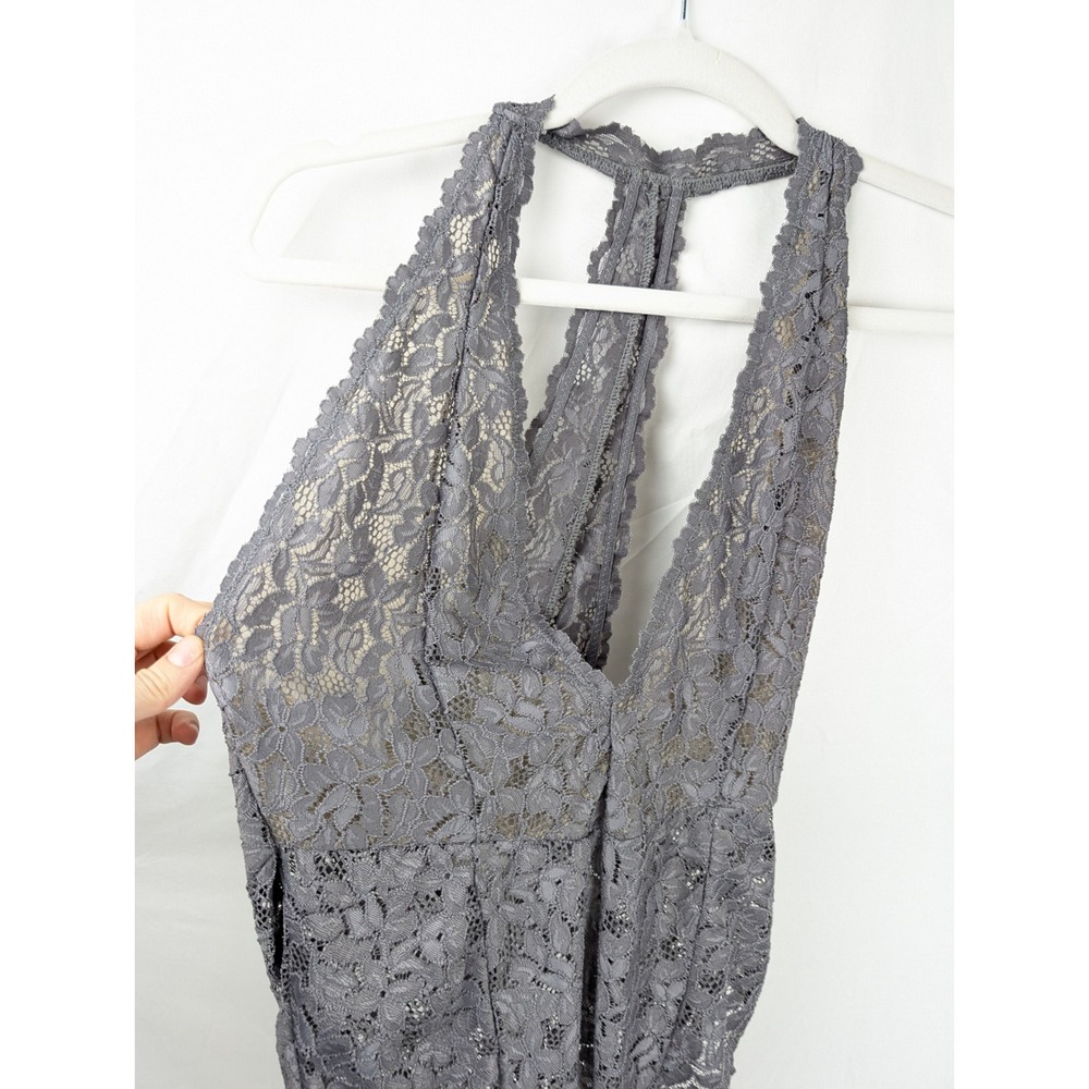 Free People Intimately Floral Fairy Lace Racerback Bodysuit Size XS Gray V Neck - Picture 3 of 10